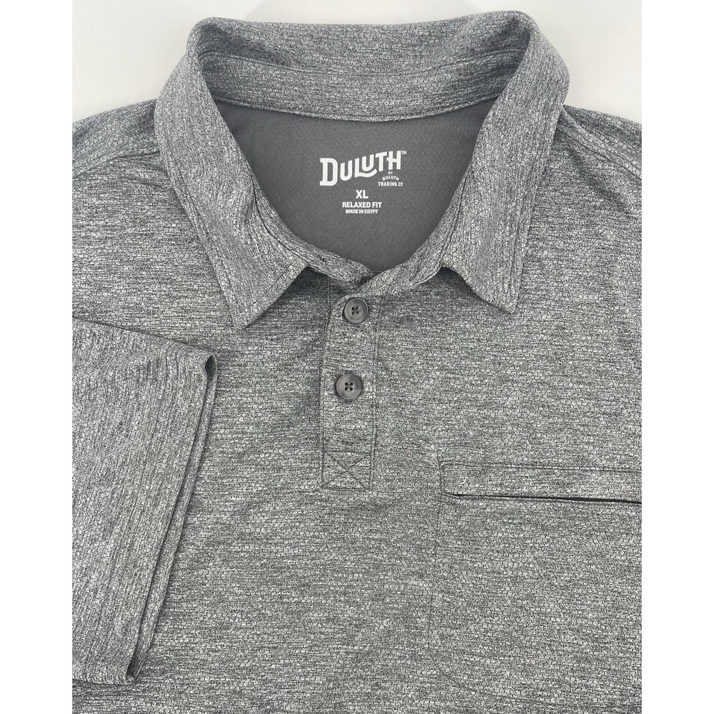Duluth Polo Shirt Mens XL Gray Relaxed Fit Heathered Zipper Pocket Short Sleeve